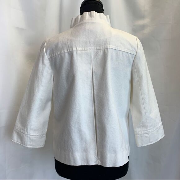 J.CREW white cavas atelier swing jacket ruffle collar Sz 2 - Picture 4 of 12